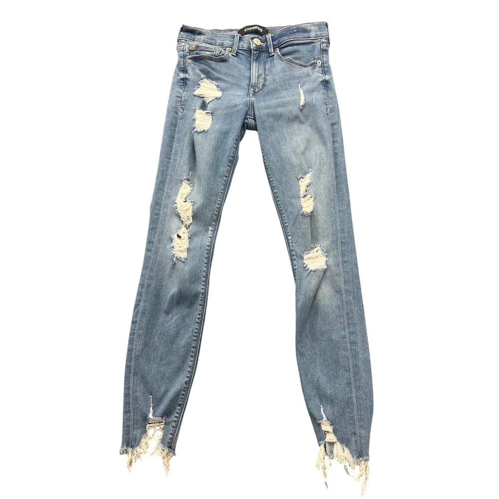 Express Ankle Legging Mid Rise Distressed Skinny Jeans Blue Light Wash‎ Size 0R
